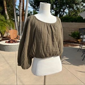 Free People Cropped Gauze Cotton Green Blouse